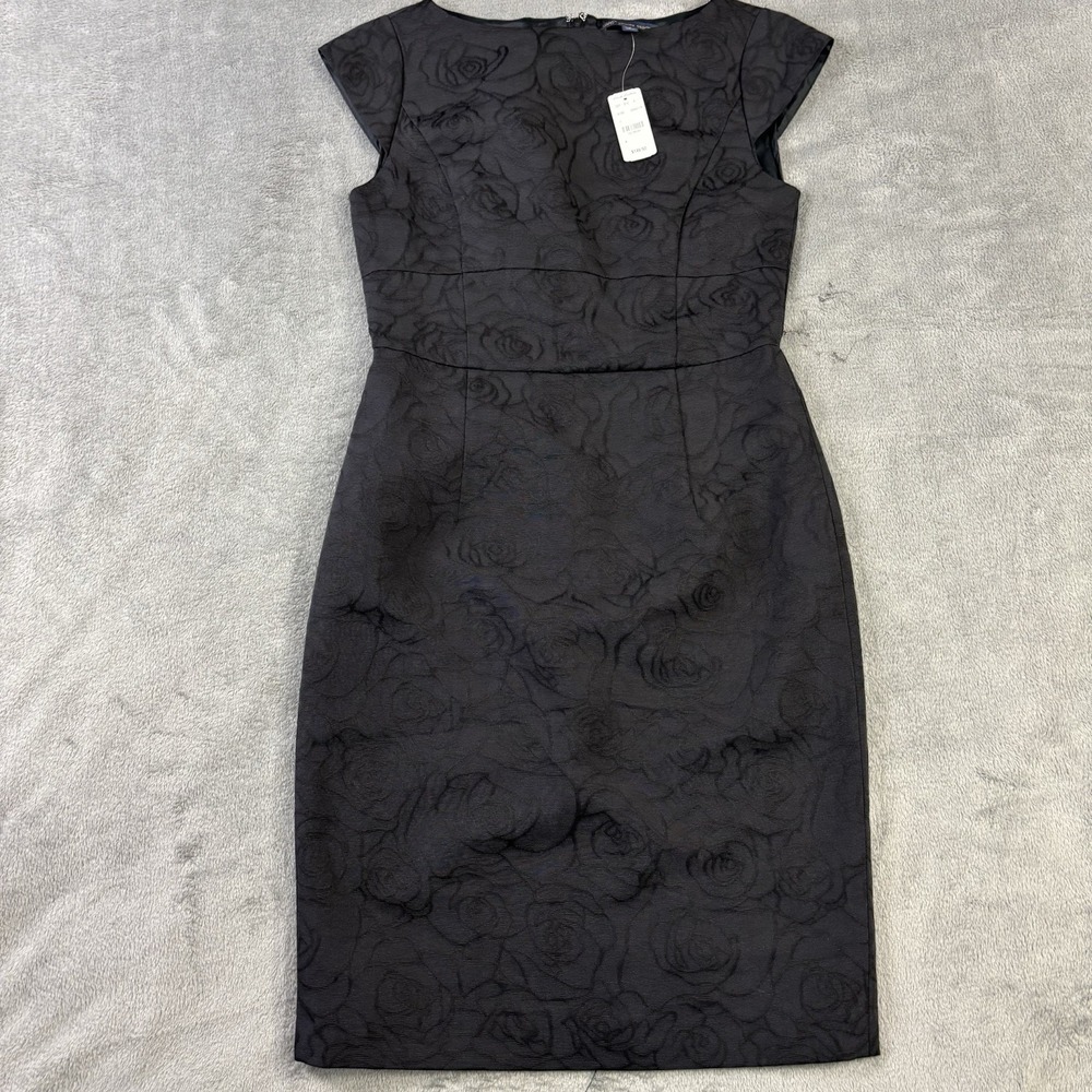 Brooks Brothers Dress 4 Black Cap Sleeve Rose Shift Career Boat Neck NWT $149.50